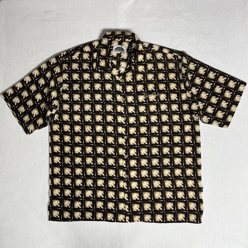 Southpole Shirt Mens L Black Geometric Short Sleeve Button-Up Pockets Casual